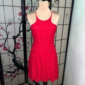 Love Fire red lace skater dress